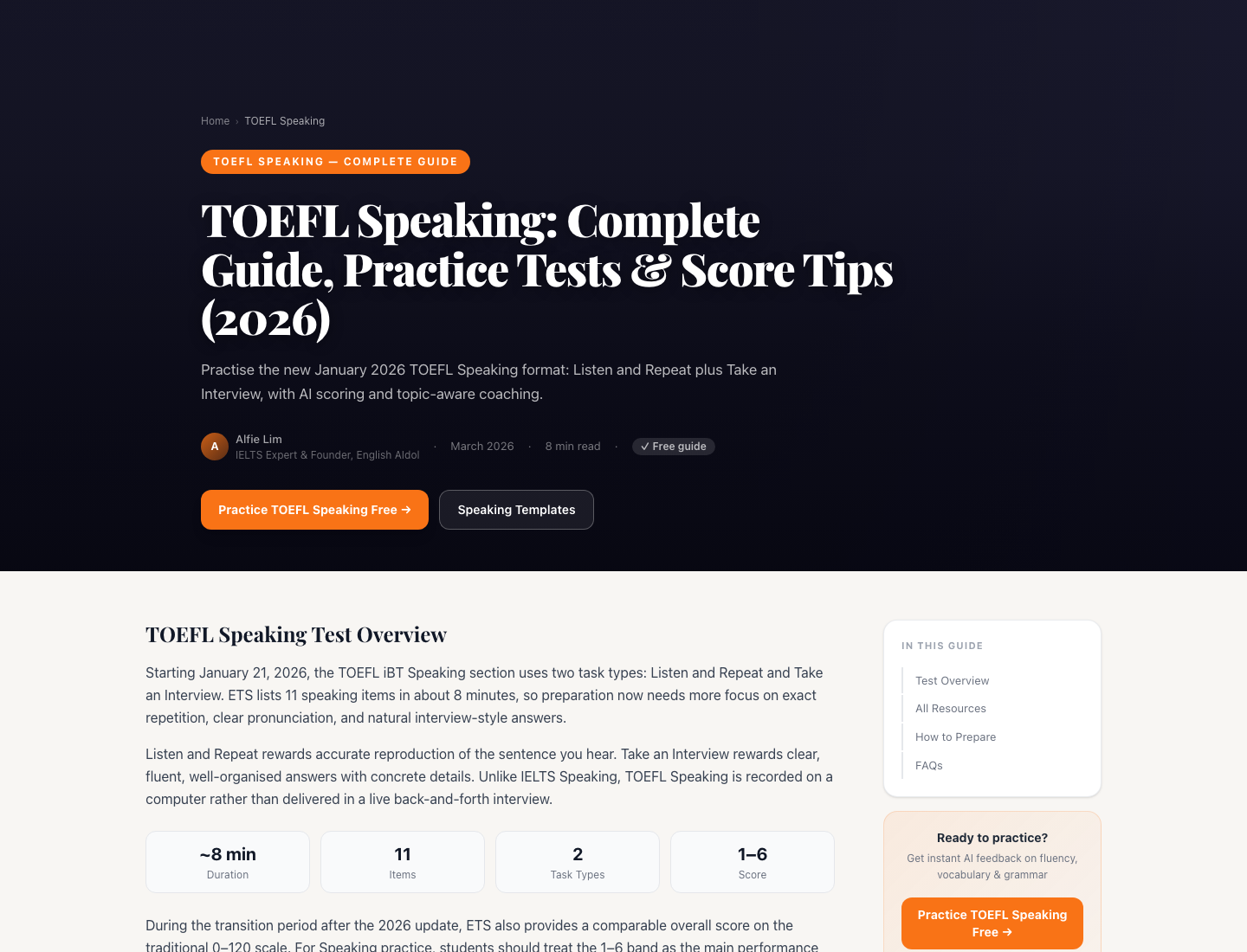 TOEFL Speaking hub trên English AIdol
