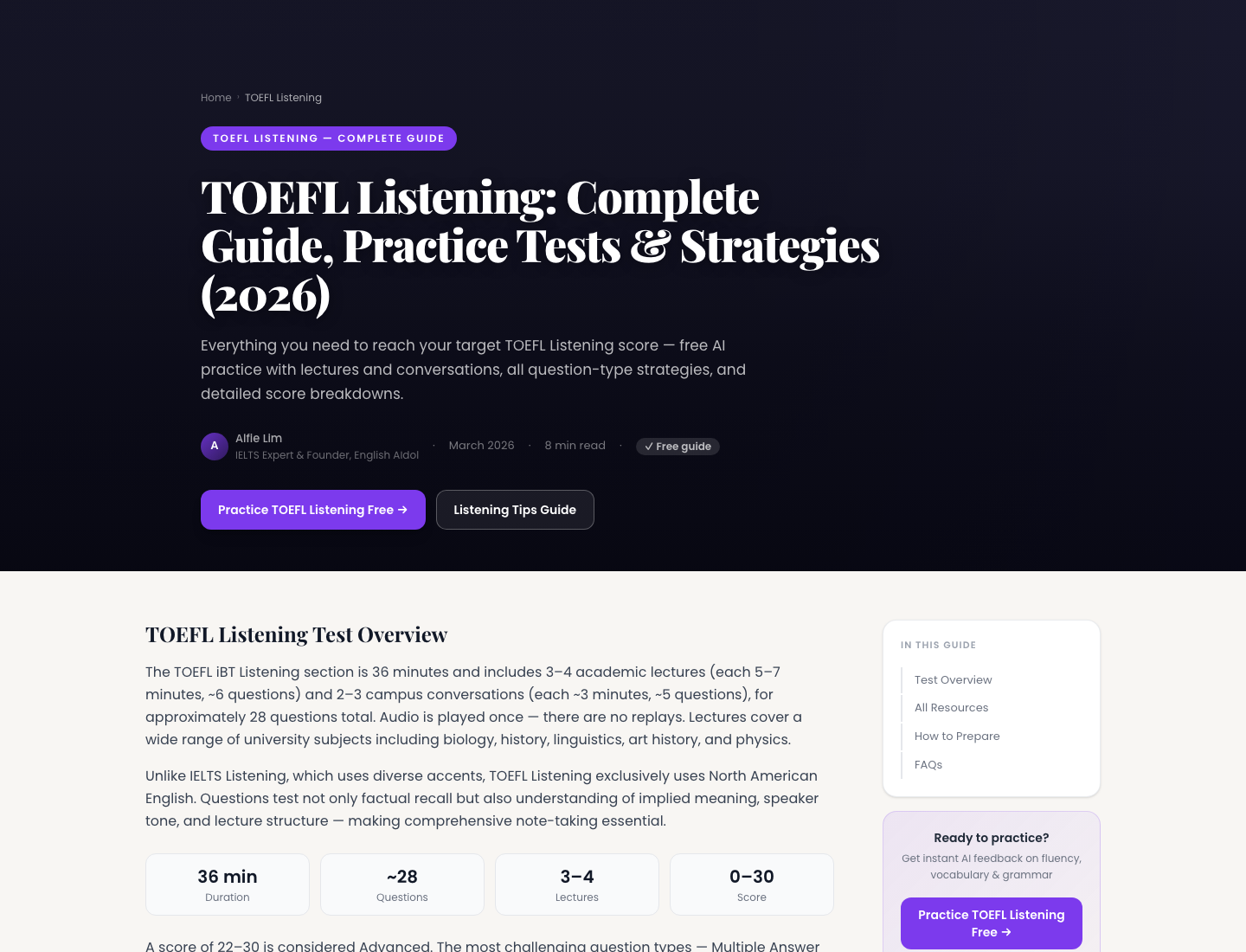 TOEFL Listening hub trên English AIdol