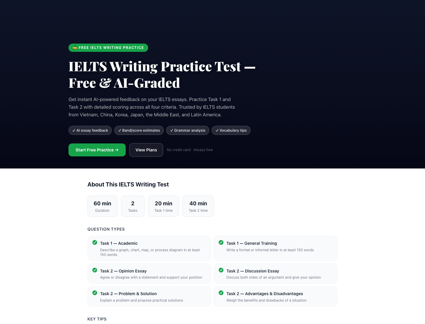 IELTS Writing practice page in English AIdol