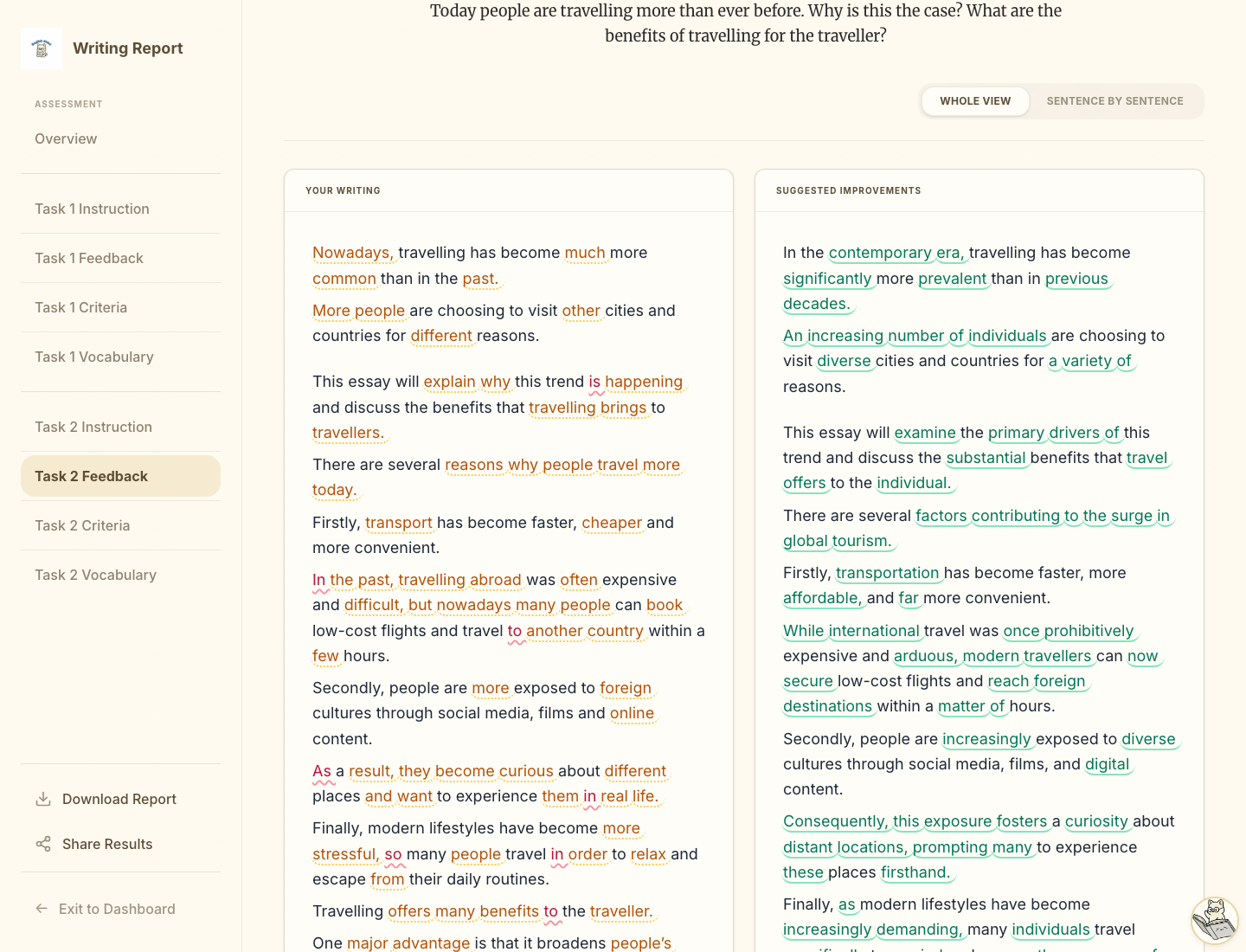 IELTS Writing Task 2 feedback result page